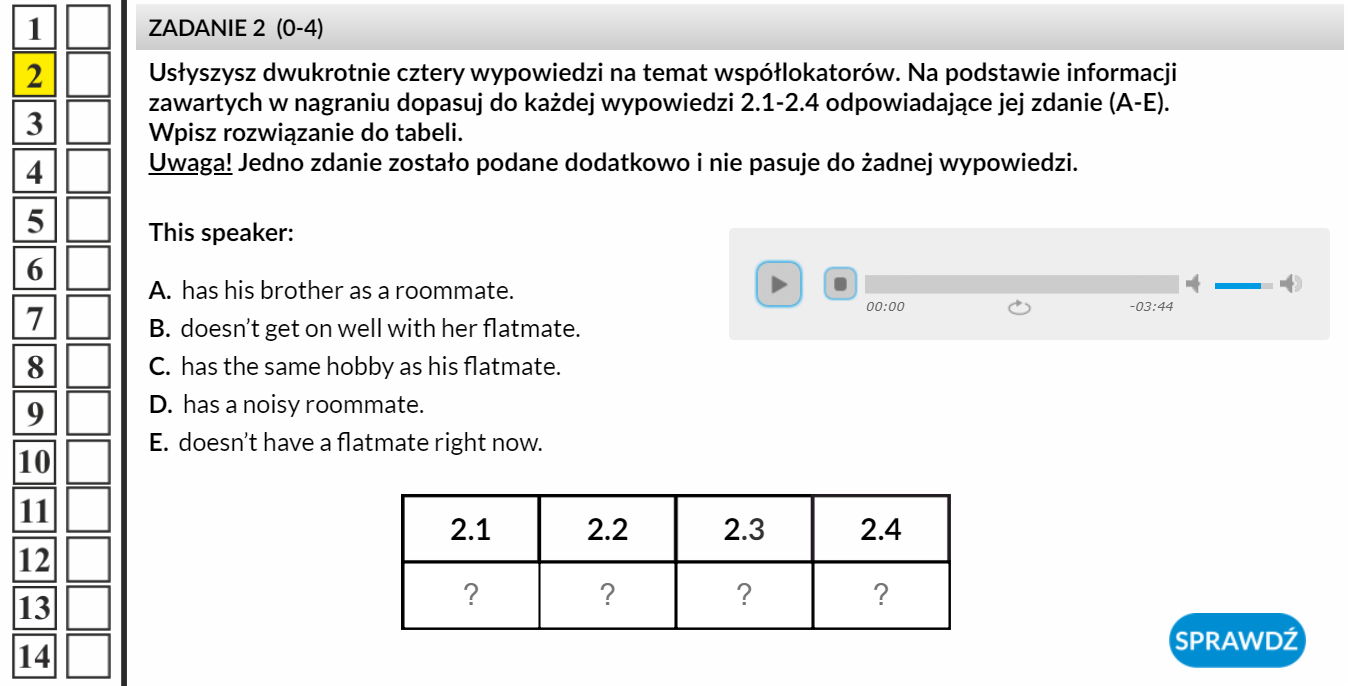 Angielski posłuchaj i dopasuj zdania