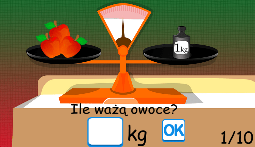 Nauka liczenia Zapisz wagę owoców