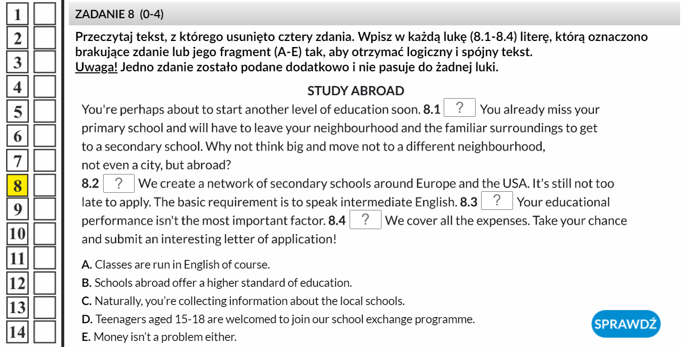 Egzamin ósmoklasisty angielski Uzupełnij tekst