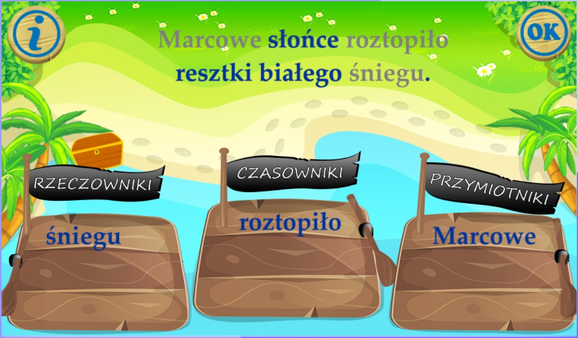 Podziel na rzeczowniki czasowniki przymiotniki