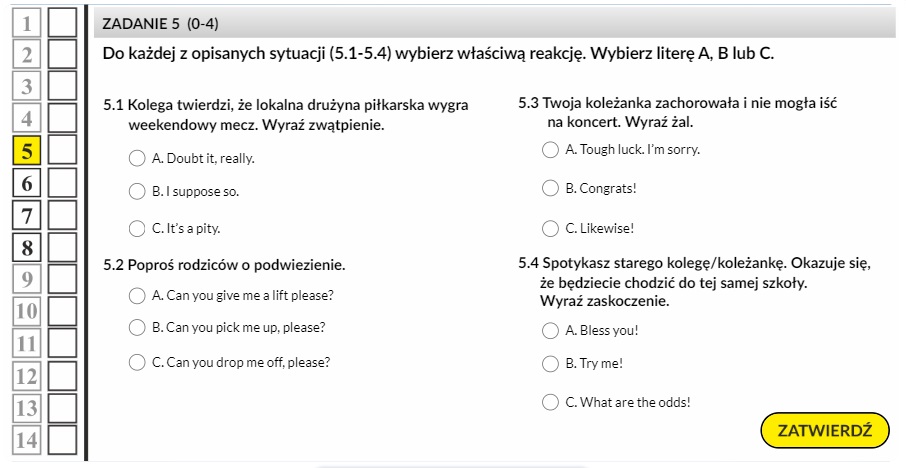 Test ósmoklasisty angielski Dopasuj reakcję