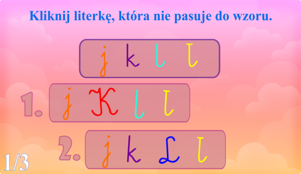 Znajdź litery niepasujące do wzoru