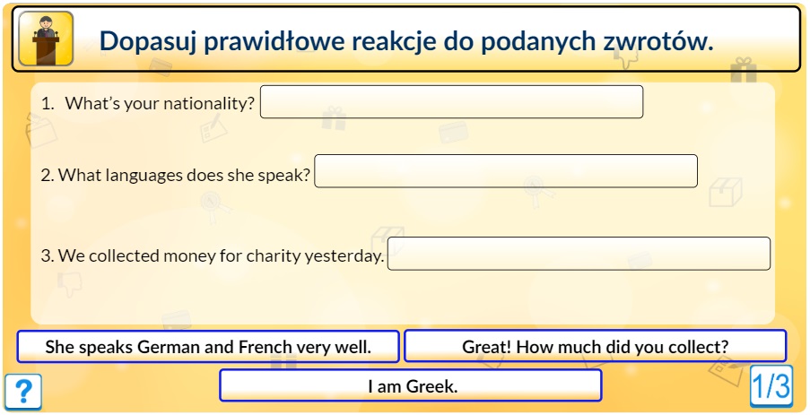 Angielski słownictwo Dopasuj reakcje