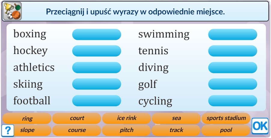 Angielski słownictwo obiekty sportowe